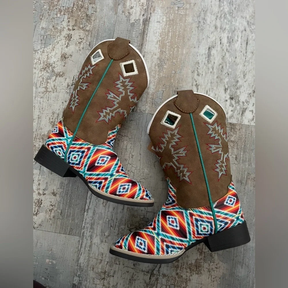 NWT Twister Multicolored Aztec Cowboy or Farmer Boots